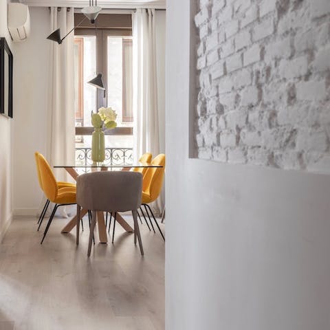 The exposed brickwork in the hallway