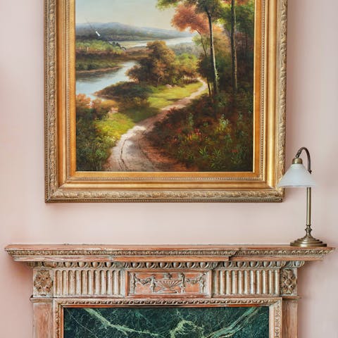The intricate details of the fireplace