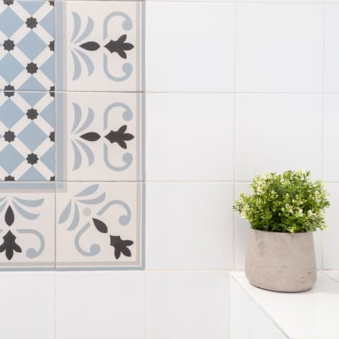 THe striking bathroom tiles