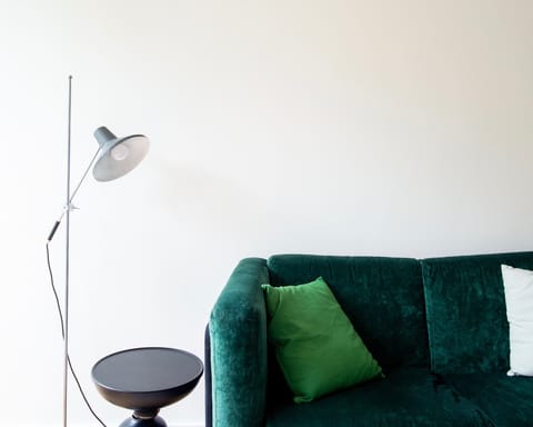 A gorgeous green velvet sofa