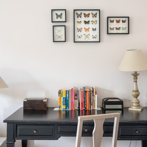 Get some work done at the desk in the corner or just peruse the guide books