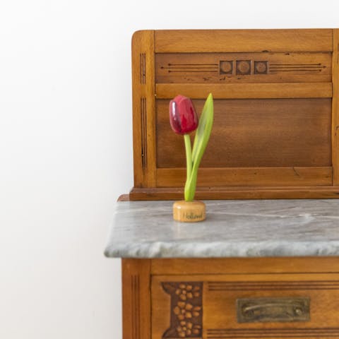 The wood and marble dressing table