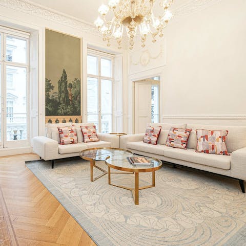 Relax in the elegant lounge after a shopping spree in nearby Knightsbridge