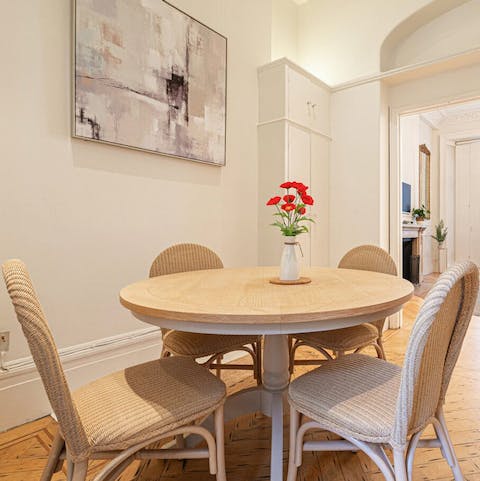 Start the day with breakfast at the dining table before heading out to explore