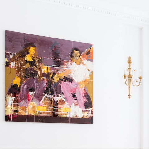 Admire the modern abstract artworks in just about every room