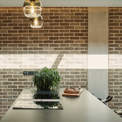An exposed brick wall