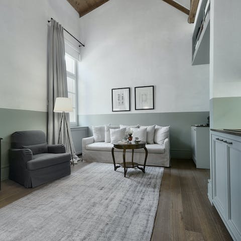 Wake up with a cup of coffee in the comfortable living area