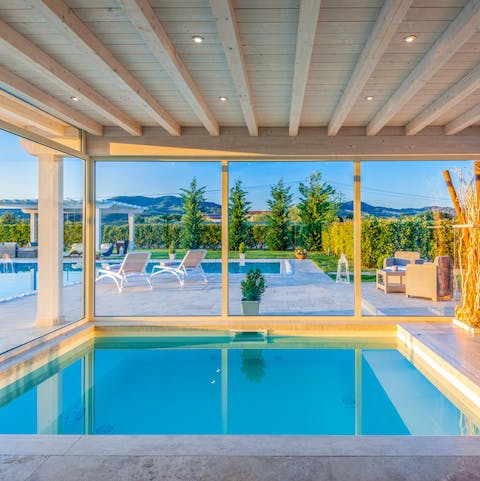 Sink into the huge jacuzzi for the ultimate relaxation, sipping a glass of bubbly while enjoying the view