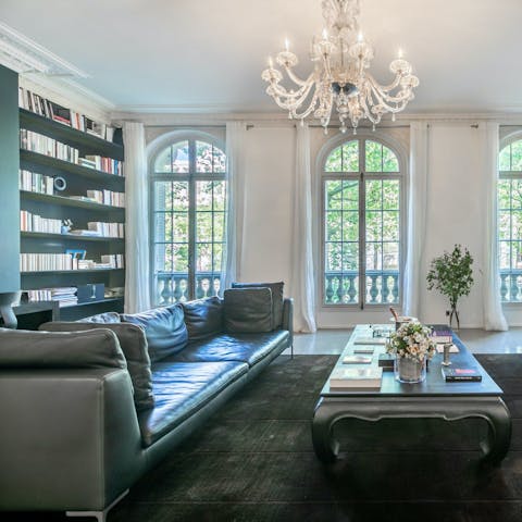 Peruse the bookshelf and read a novel during your downtime