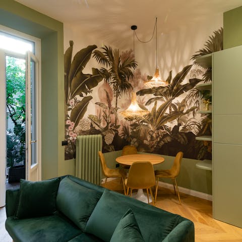 Enjoy your breakfast amid beautiful wallpaper