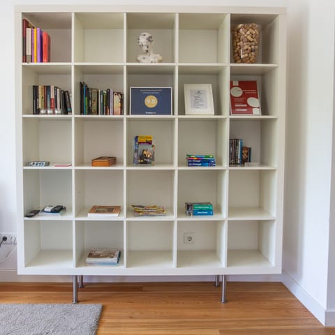 All the books and games in the living room