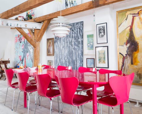 The bright table and Arne Jacobsen chairs