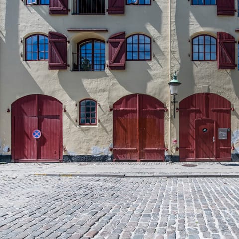 The restored warehouse facade