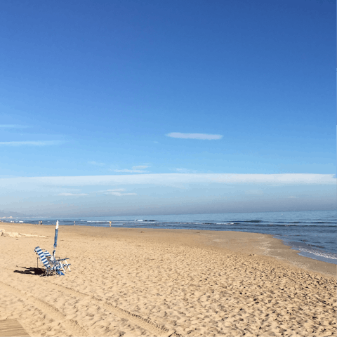 Head down to the sandy shores of La Marinas, just 500 metres from your door