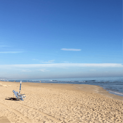 Head down to the sandy shores of La Marinas, just 500 metres from your door