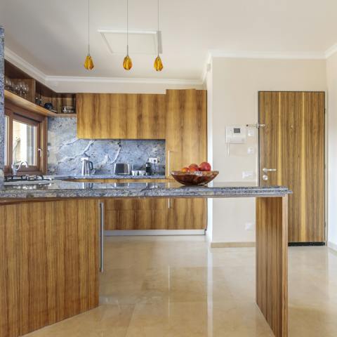 The marble kitchen countertops