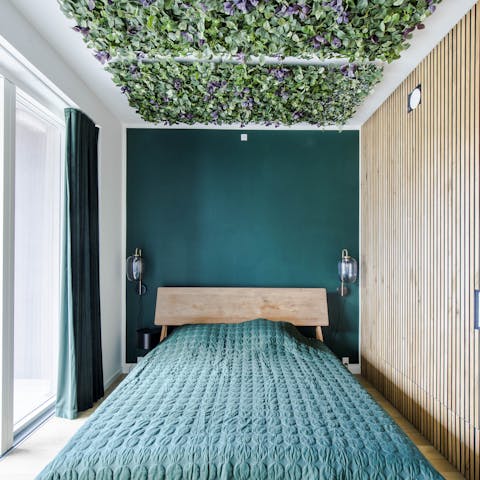 The plush green bedroom