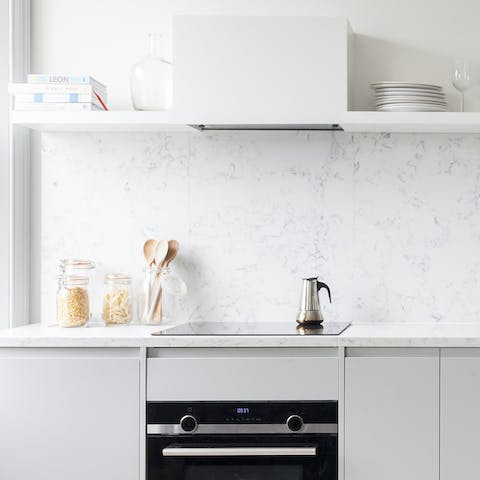 A marble kitchen backsplash
