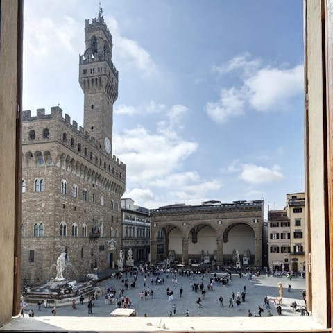Admire the stunning views over Piazza della Signoria from this home's windows