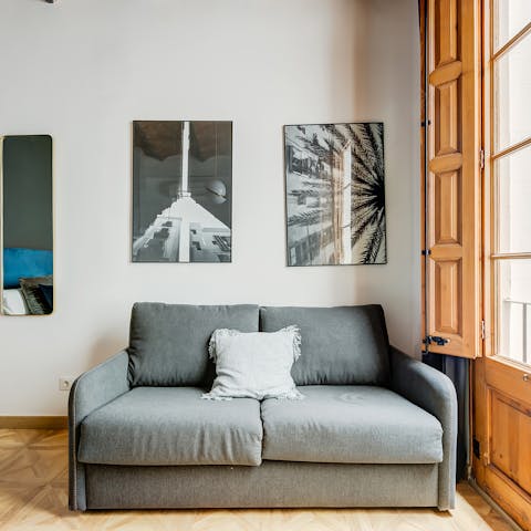 The extra sofa bed in the master bedroom