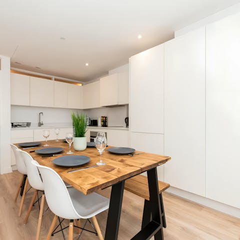 Begin your day with a hearty breakfast in the modern kitchen