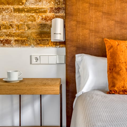 The exposed brick walls