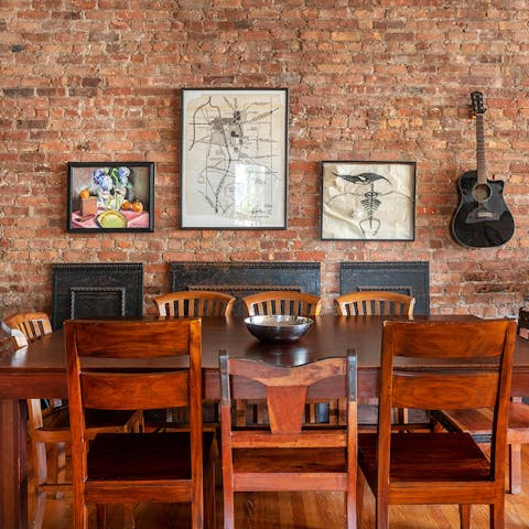 The exposed brick walls