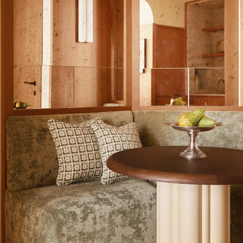 Eat or catch up on work from the banquette seating