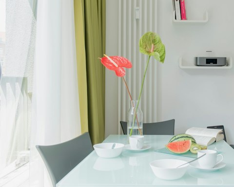 This bright dining area
