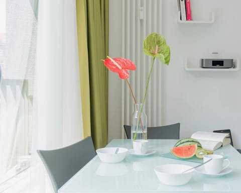 This bright dining area