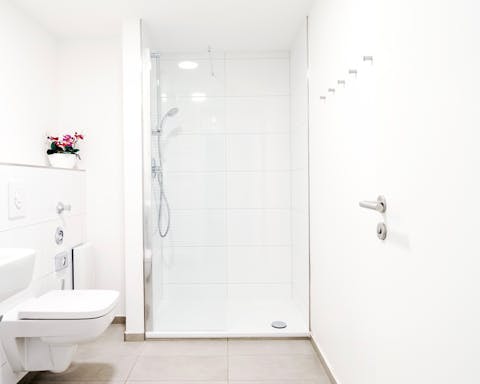 The bright bathroom with lots of space