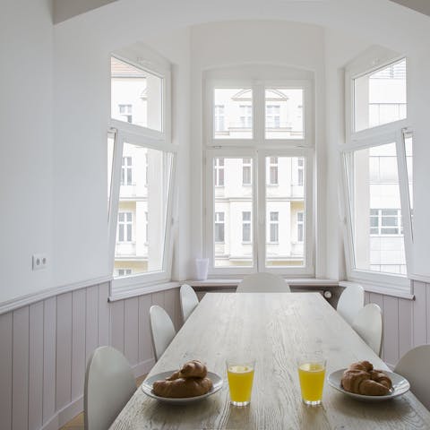 This unusually shaped dining area