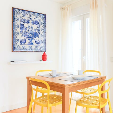 Sit down to a fresh pastel de nata and a cup of coffee in the bright dining area before heading out to explore