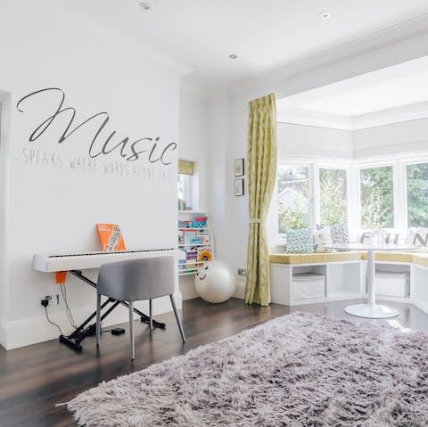 Knock out a tune or two on the keyboard in the play room