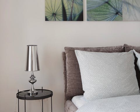A hotel-style bedroom