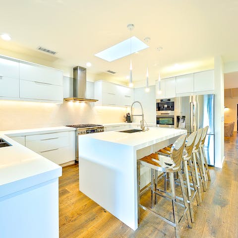 Rustle up an American style breakfast of stacked pancakes in the state of the art kitchen