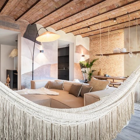Treat yourself to a siesta in the macramé hammock