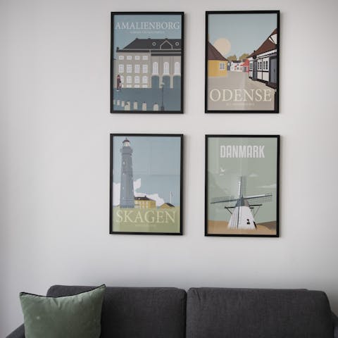 Funky posters in the living room
