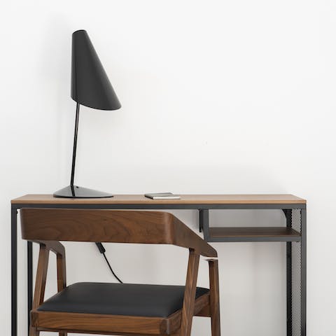 This bedroom desk area
