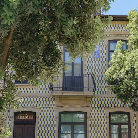 Stay in a typical tiled building on Porto's coastline