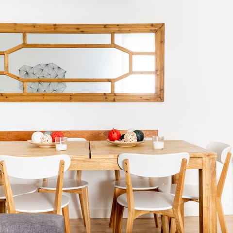 The wooden dining area