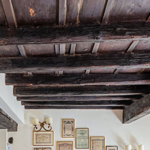 Exposed wooden beams