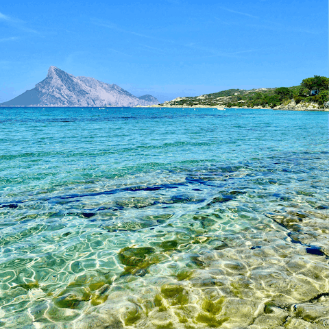 Paddle in Sardinia's crystal-clear water – Salina Bamba beach is 200 metres away