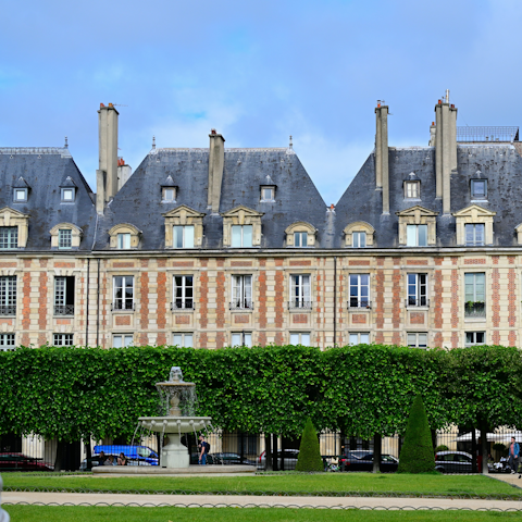 Take a morning stroll around the Place des Vosges, just seven minutes away