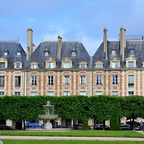 Take a morning stroll around the Place des Vosges, just seven minutes away