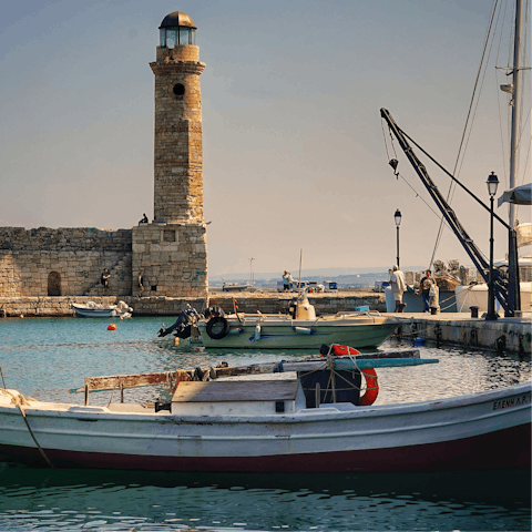 Discover the stunning Venetian old town in nearby Rethymno, a fifteen-minute drive