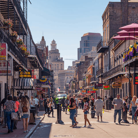 Stroll for fifteen minutes and you'll find one of the most famous nightlife strips in the world, Bourbon Street
