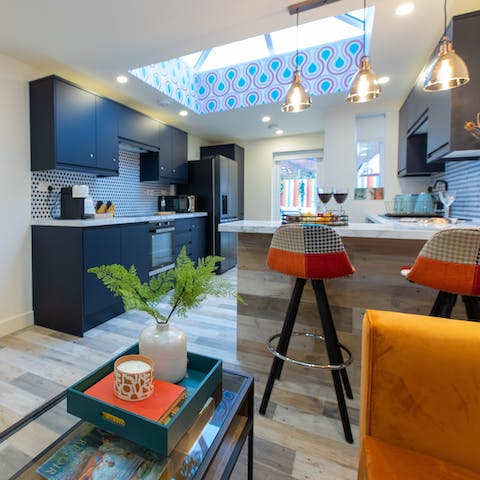 Gather together in the vibrant living and dining space