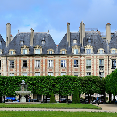 Stay near the pretty Place des Vosges – perfect for a morning stroll