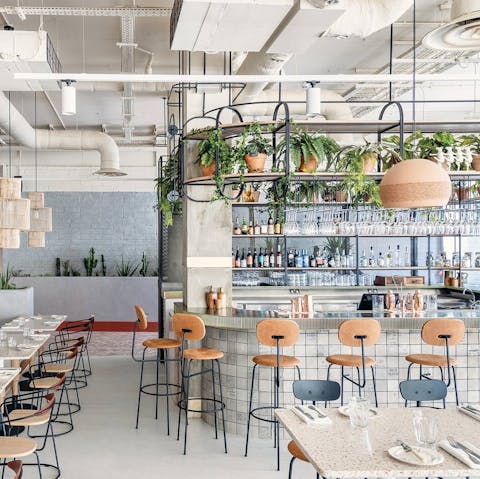 Make use of the building's restaurant and facilities